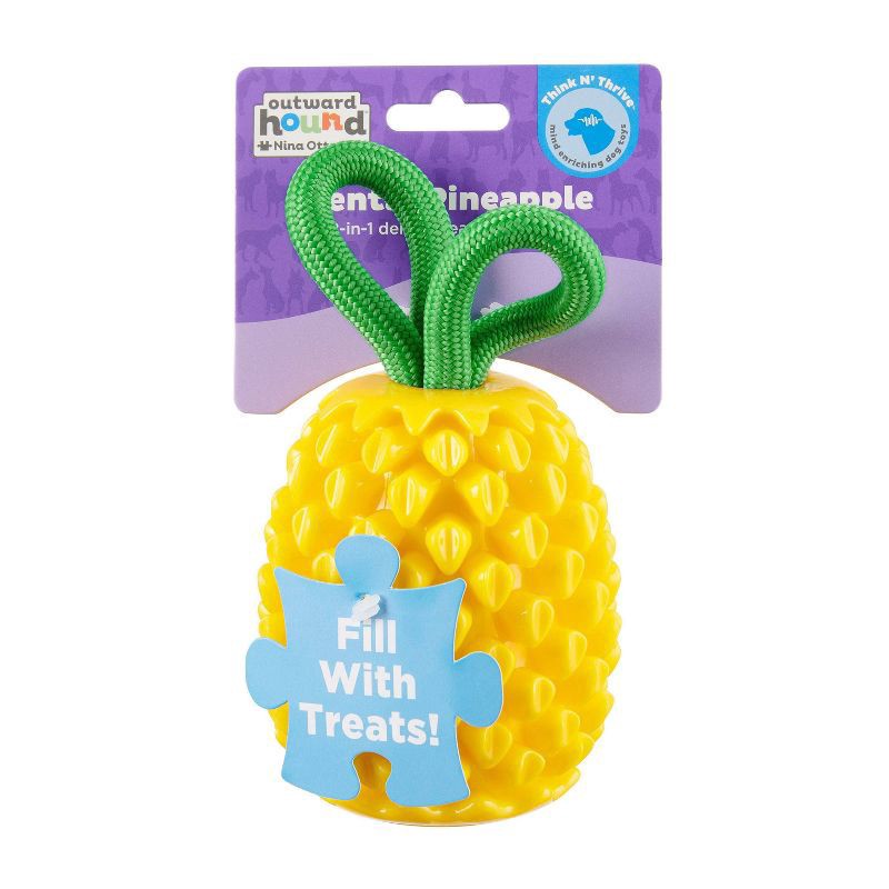 slide 3 of 3, Outward Hound Plant Dog Pineapple Dental Chew Toy and Interactive Treat Stuffer Dog Toys, Small, 1 ct