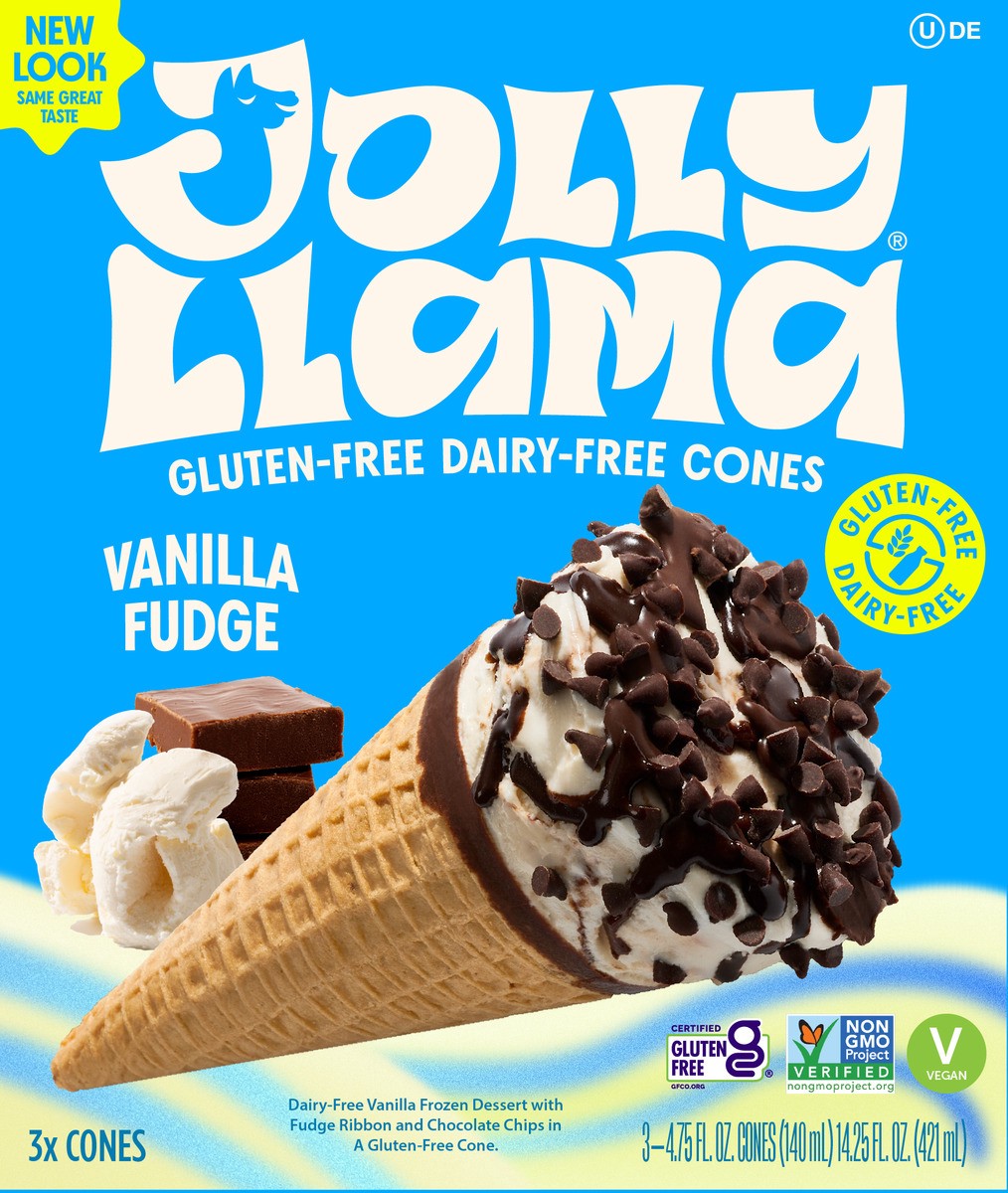 slide 1 of 9, Jolly Llama Gluten Free & Dairy Free Vanilla Fudge Sundae Cones, 14.25 fl oz