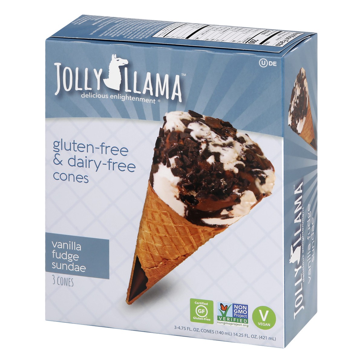 slide 5 of 9, Jolly Llama Gluten Free & Dairy Free Vanilla Fudge Sundae Cones, 14.25 fl oz