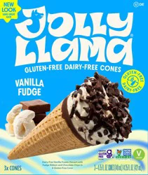 Jolly Llama Cones, Gluten Free & Dairy-Free, Vanilla Fudge Sundae