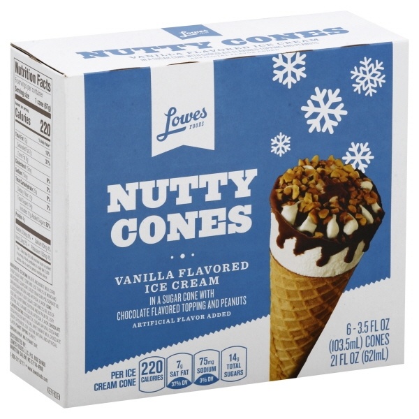 slide 1 of 1, Lowes Foods Ice Cream Nutty Cones 6 Count, 30 oz