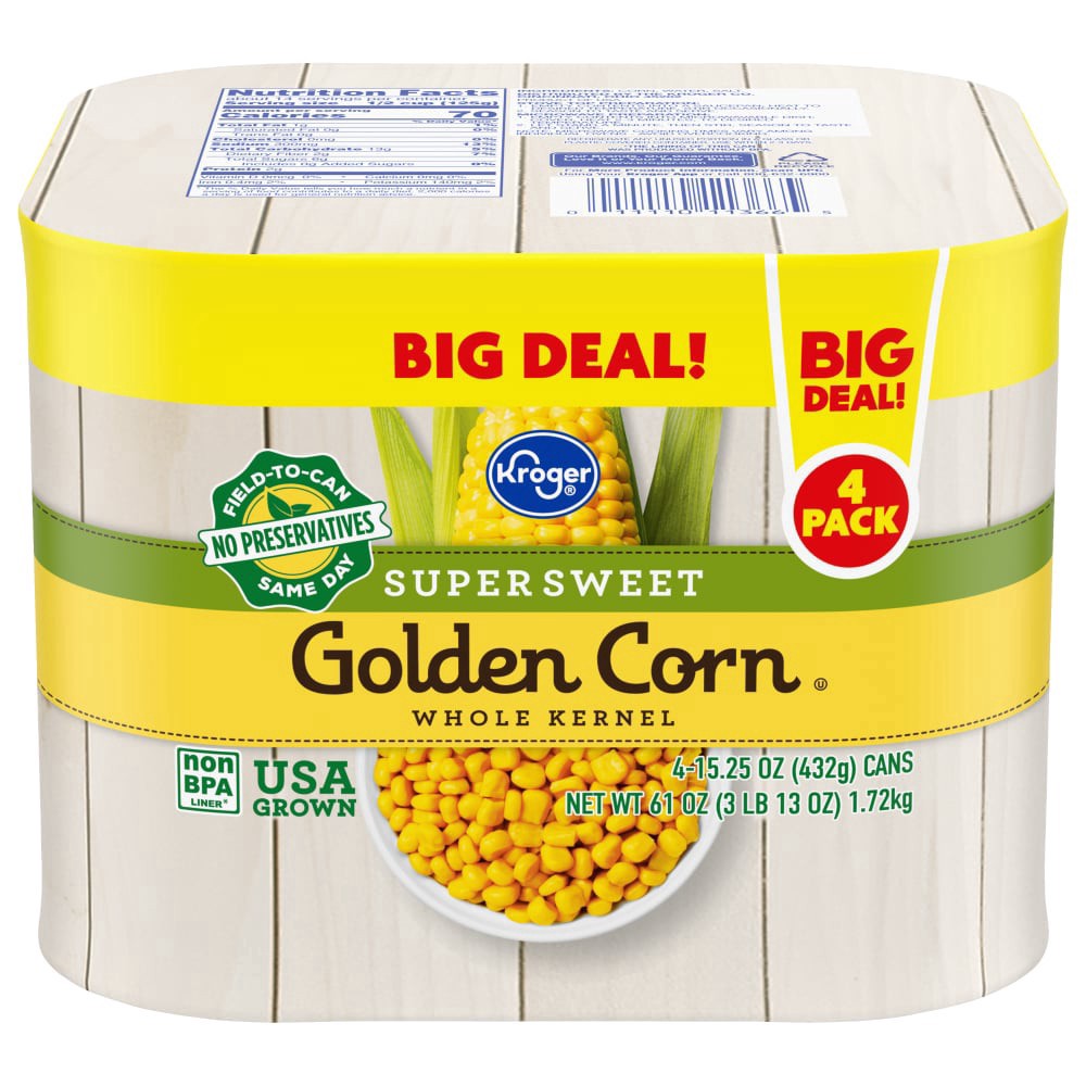 slide 2 of 3, Kroger Whole Kernal Super Sweet Golden Corn, 4 ct; 15.25 oz
