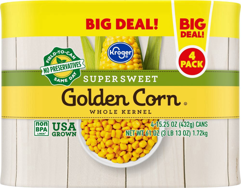 slide 3 of 3, Kroger Whole Kernal Super Sweet Golden Corn, 4 ct; 15.25 oz