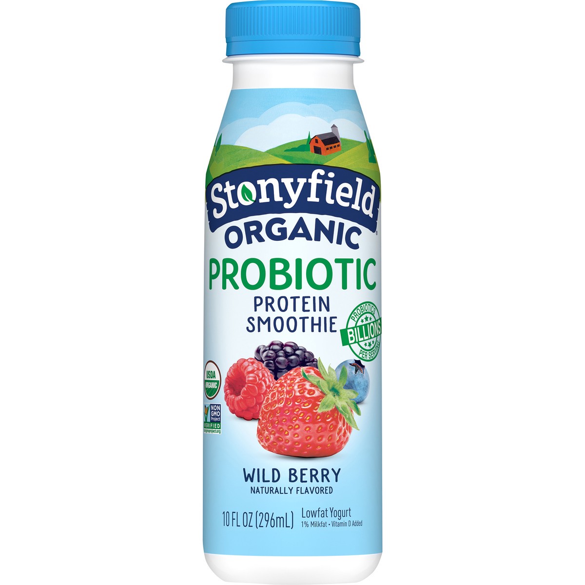 slide 4 of 7, Stonyfield Organic Probiotic Wild Berry Protein Smoothie 10 fl. oz. Bottle, 10 fl oz