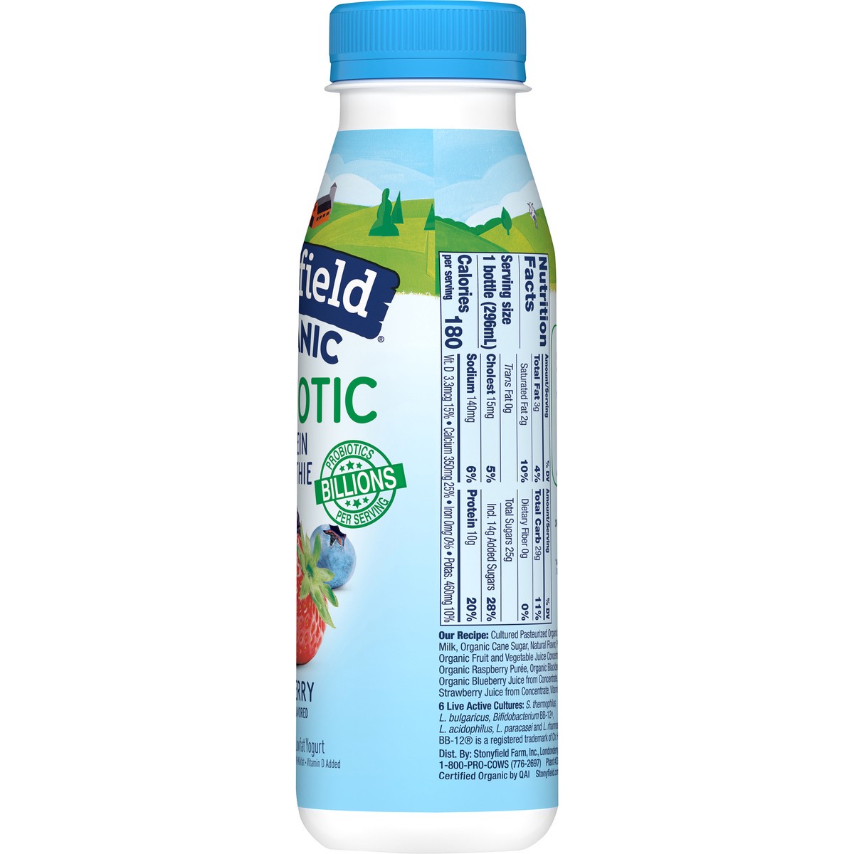 slide 5 of 7, Stonyfield Organic Probiotic Wild Berry Protein Smoothie 10 fl. oz. Bottle, 10 fl oz