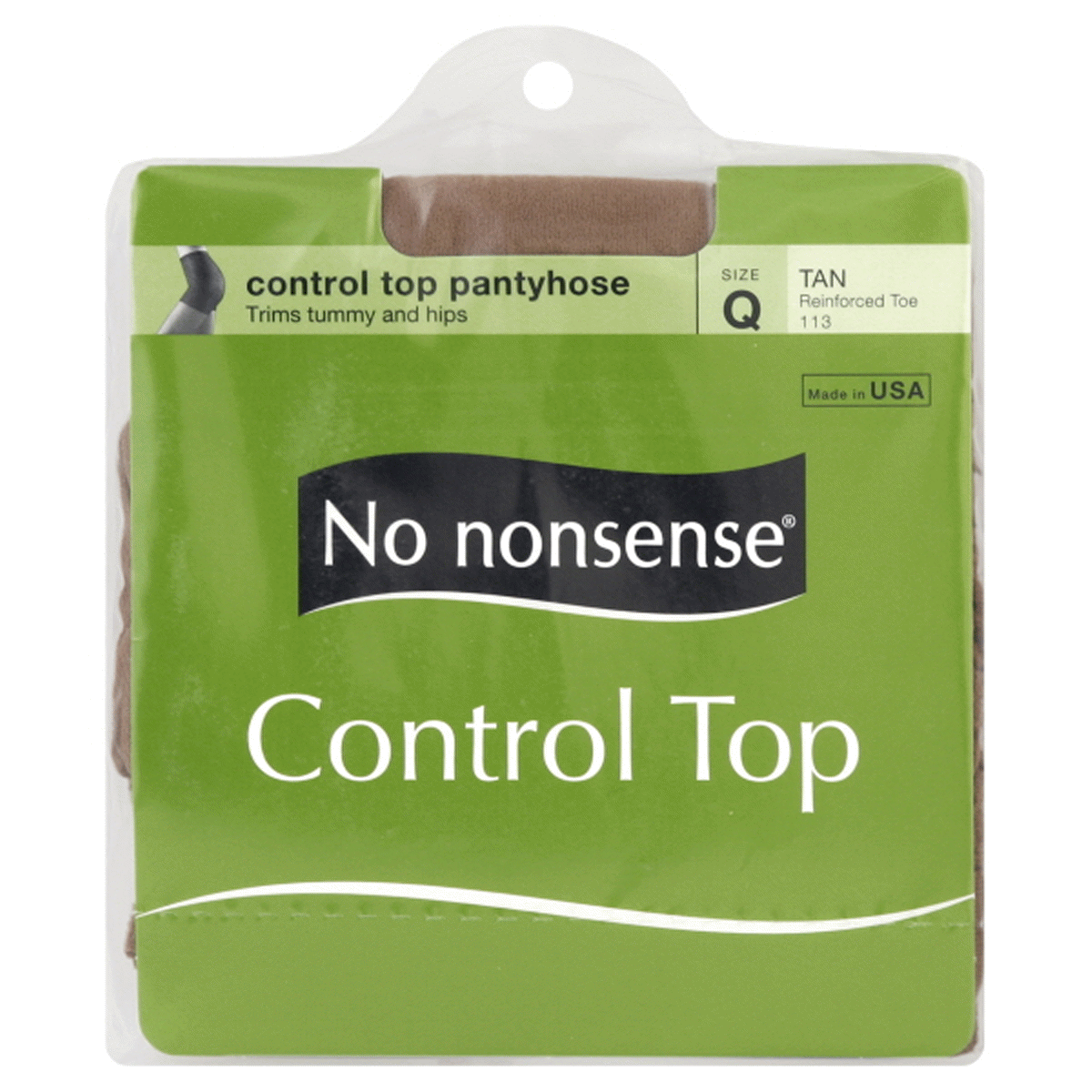 slide 1 of 1, No Nonsense Control Top Pantyhose Reinforced Toe Tan Size Q, 1 pair