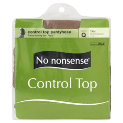 No Nonsense Control Top Pantyhose Reinforced Toe Tan Size Q