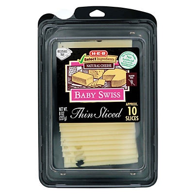 slide 1 of 1, H-E-B Baby Swiss Thin Sliced Cheese, 10 ct