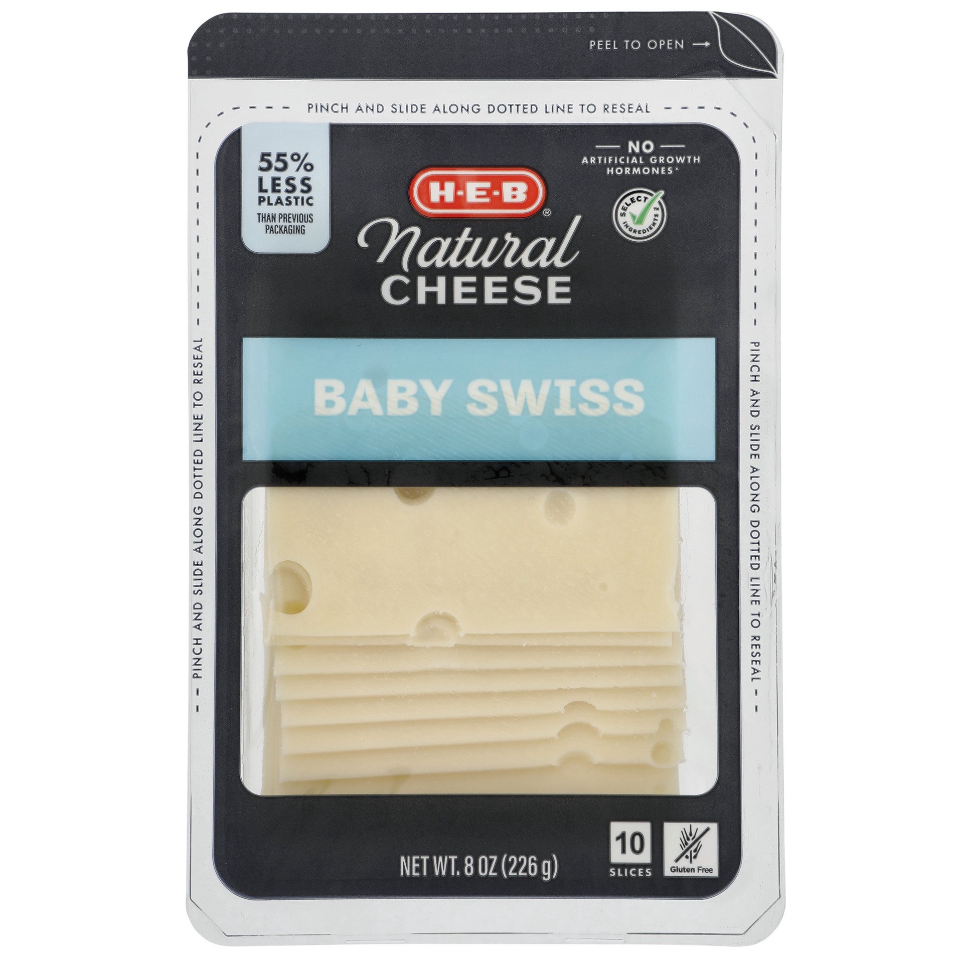 slide 1 of 1, H-E-B Baby Swiss Thin Sliced Cheese, 10 ct
