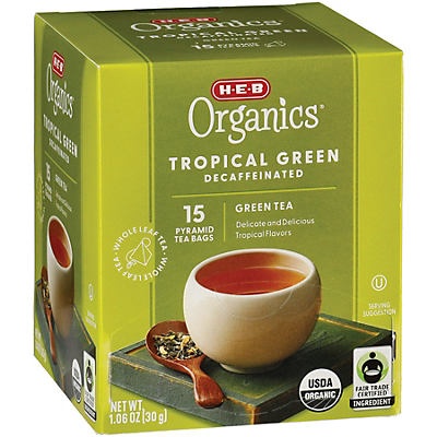 slide 1 of 1, H-E-B Organics Tropical Green Decaf Pyramid Tea Bags - 15 ct, 15 ct