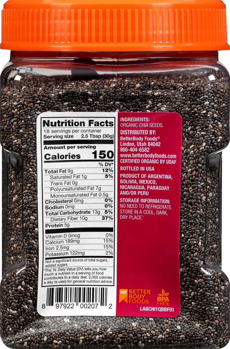 slide 5 of 9, BetterBody Foods Organic Chia Seeds, 1.25 lb