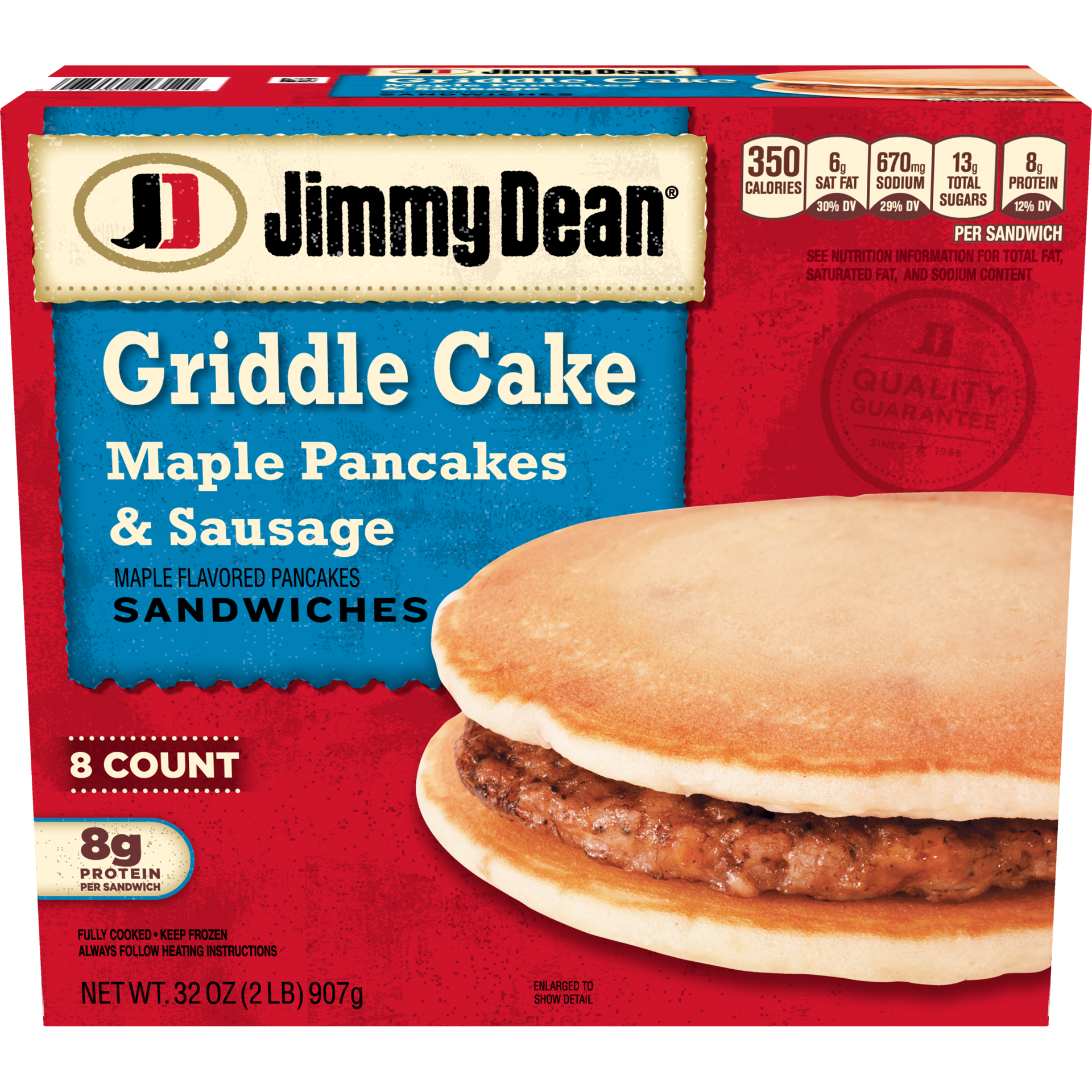 slide 1 of 9, Jimmy Dean Griddle Cake Breakfast Sandwiches with Maple Pancakes and Sausage, Frozen, 8 Count, 8 ct