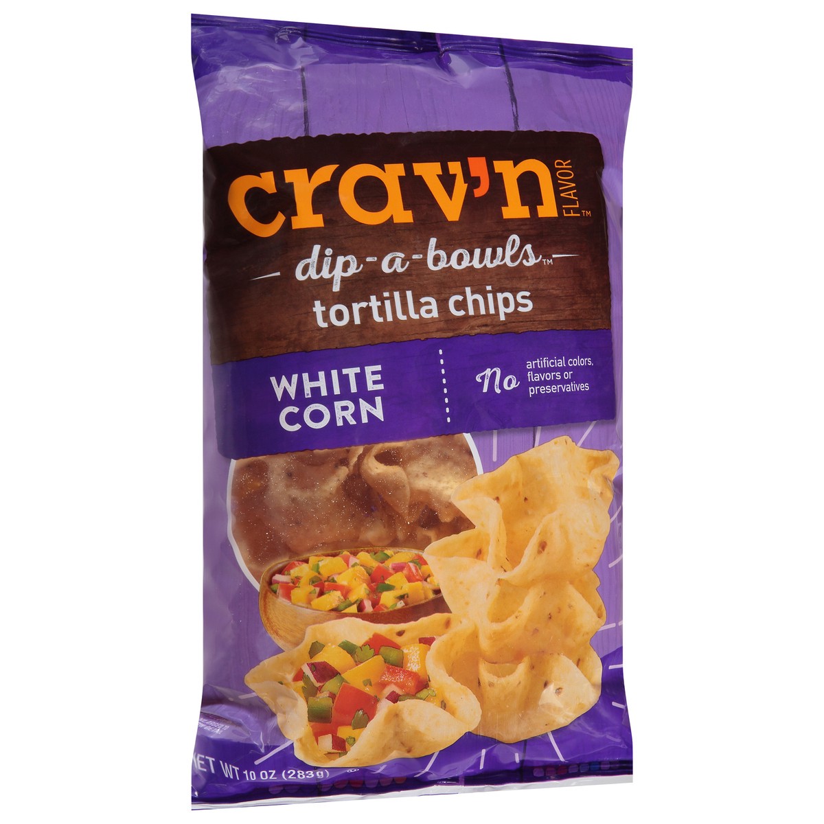 slide 13 of 15, Crav'n Flavor Dip-A-Bowls White Corn Tortilla Chips 10 oz, 10 oz