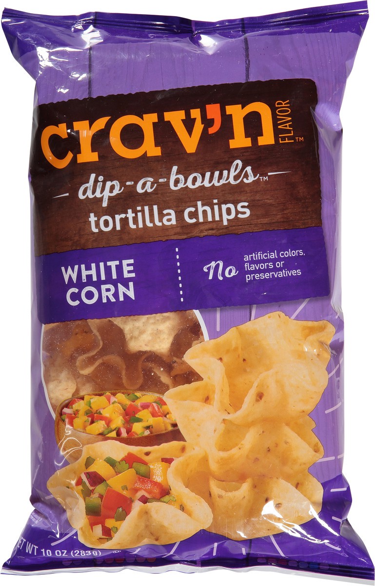 slide 2 of 15, Crav'n Flavor Dip-A-Bowls White Corn Tortilla Chips 10 oz, 10 oz