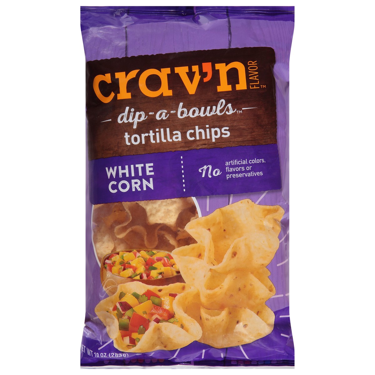 slide 7 of 15, Crav'n Flavor Dip-A-Bowls White Corn Tortilla Chips 10 oz, 10 oz