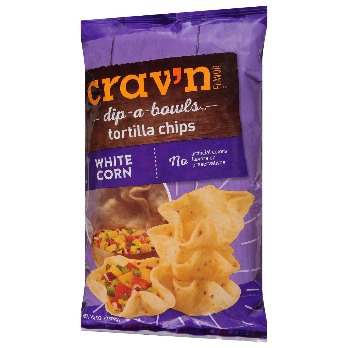 slide 8 of 15, Crav'n Flavor Dip-A-Bowls White Corn Tortilla Chips 10 oz, 10 oz