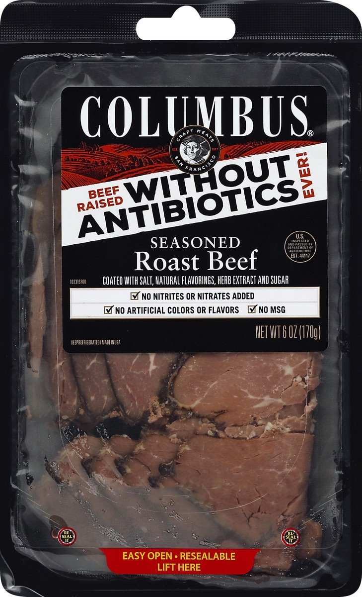 slide 3 of 3, Columbus Seasoned Sliced Roast Beef, 6 oz