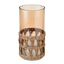 Elements Amber Glass Rattan Cylinder Vase 10 in
