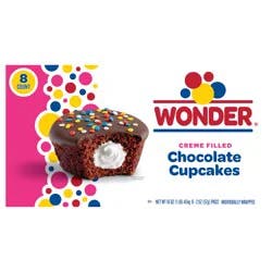Wonder Crème Filled Chocolate Cupcakes, Individually Wrapped Cupcakes, 8 Count