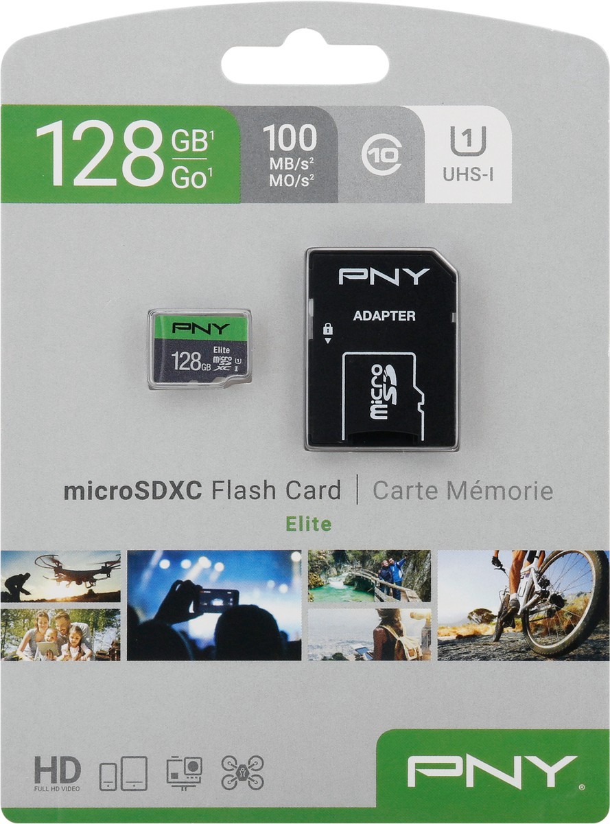 slide 1 of 9, PNY 128 GB Elite MicroSDXC Flash Card 1 ea Card, 1 ct