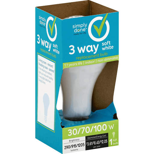 slide 1 of 2, Simply Done Light Bulb, Replacement, 3 Way, Soft White, 30/70/100 Watts, 1 ct