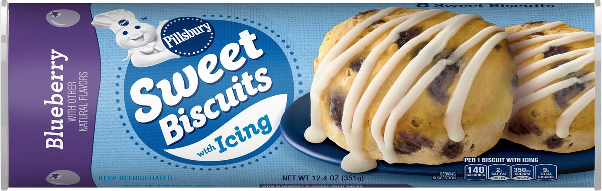 slide 2 of 13, Pillsbury Blueberry Sweet Refrigerated Biscuits With Icing, 8 ct., 12.4 oz., 8 ct