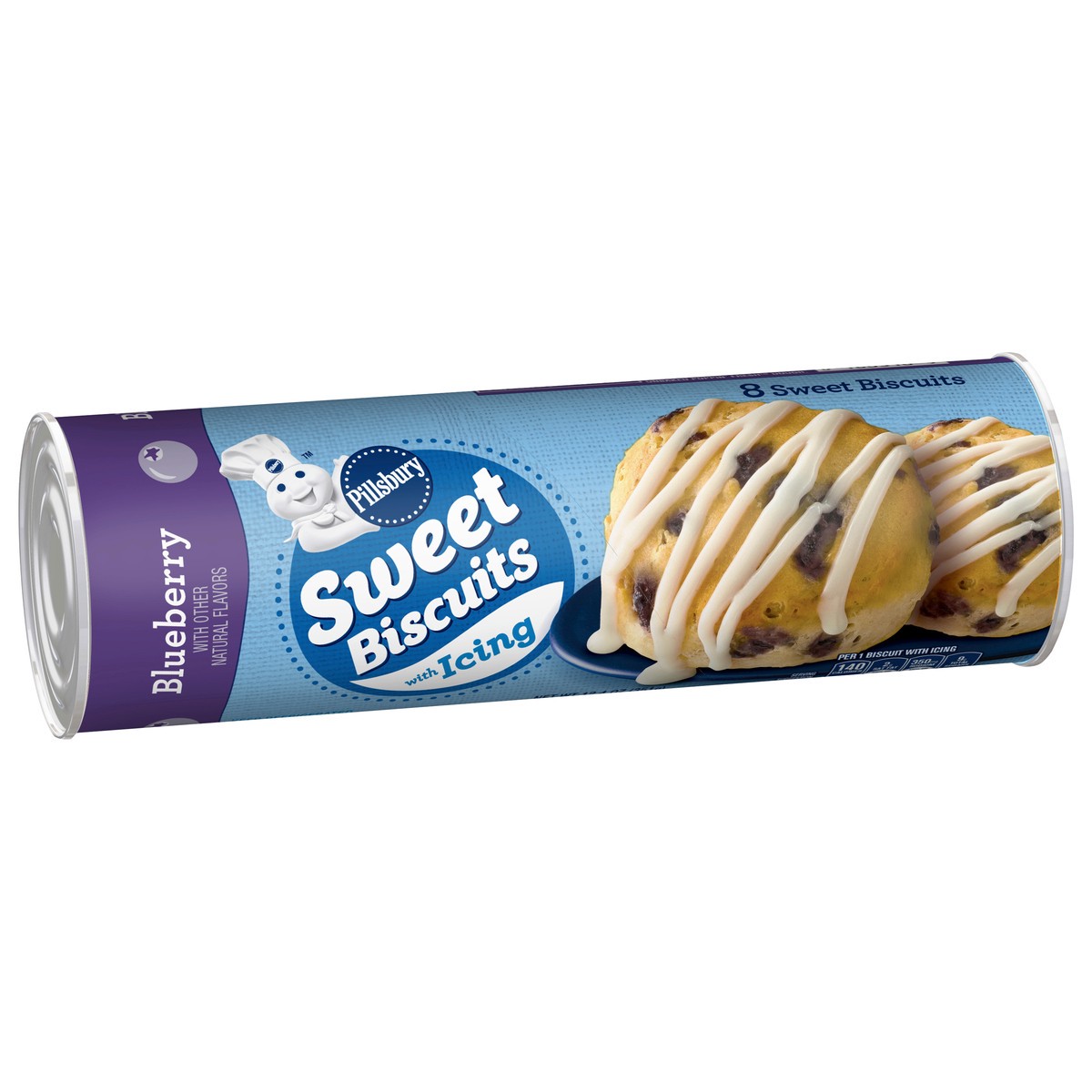 slide 12 of 13, Pillsbury Blueberry Sweet Refrigerated Biscuits With Icing, 8 ct., 12.4 oz., 8 ct