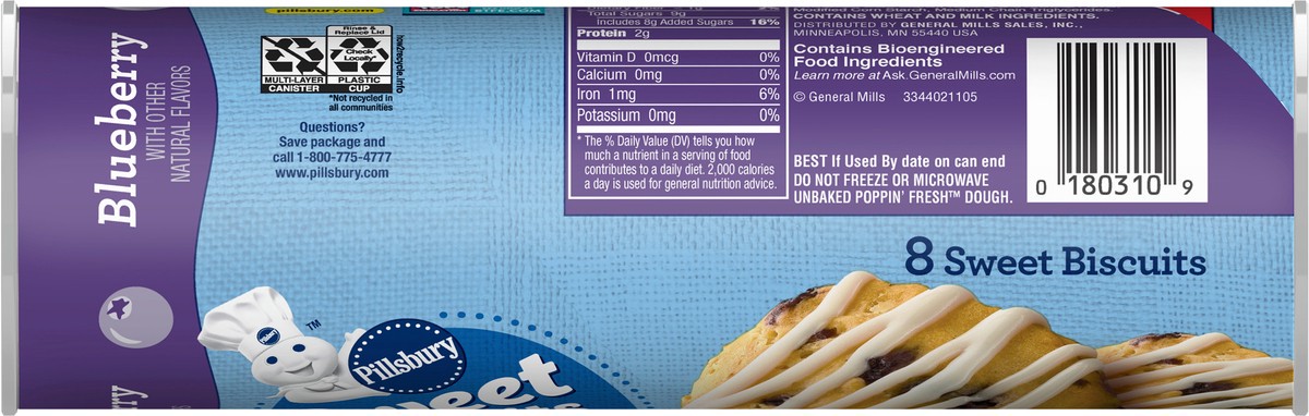 slide 6 of 13, Pillsbury Blueberry Sweet Refrigerated Biscuits With Icing, 8 ct., 12.4 oz., 8 ct