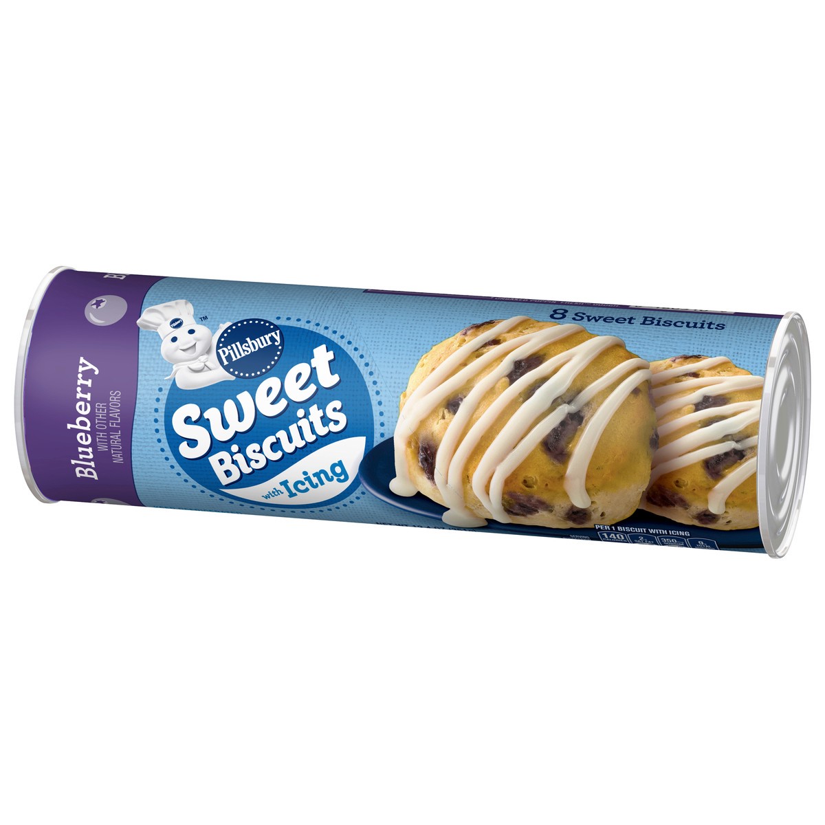 slide 8 of 13, Pillsbury Blueberry Sweet Refrigerated Biscuits With Icing, 8 ct., 12.4 oz., 8 ct