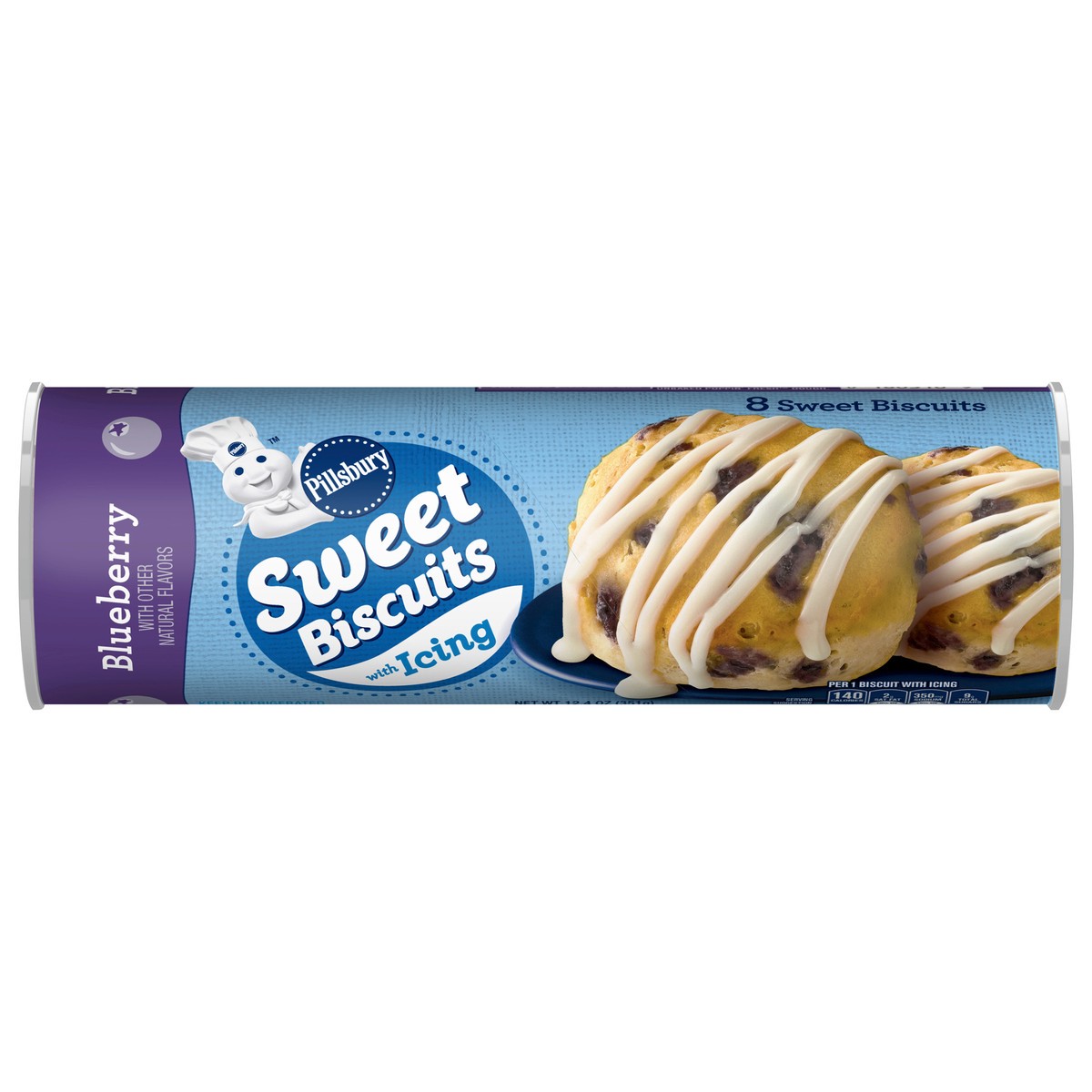 slide 1 of 13, Pillsbury Blueberry Sweet Refrigerated Biscuits With Icing, 8 ct., 12.4 oz., 8 ct