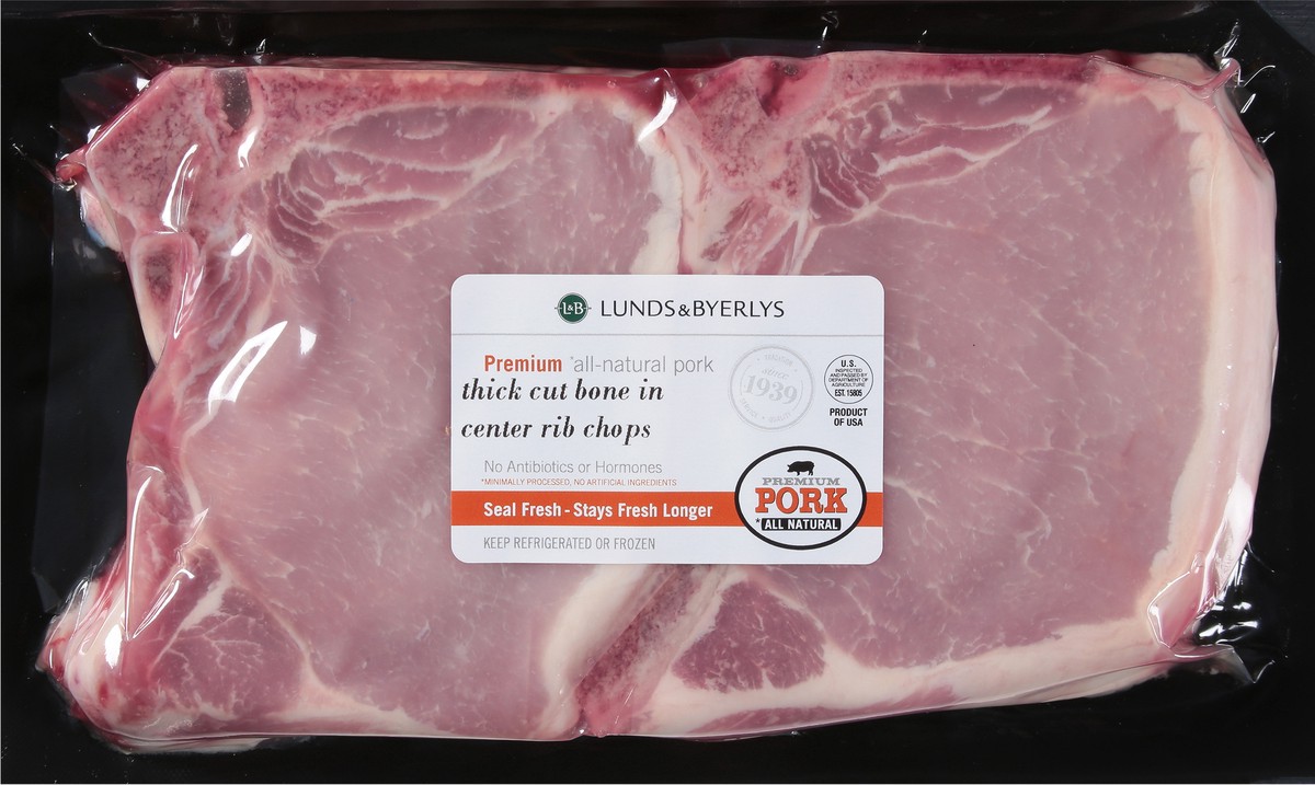 slide 6 of 11, Lunds & Byerlys Premium Thick Cut Bone in Center Rib Chops Pork 1 ea, per lb