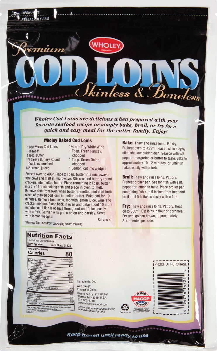 slide 4 of 13, Wholey Skinless & Boneless Premium Cod Loins 1 lb, 1 lb