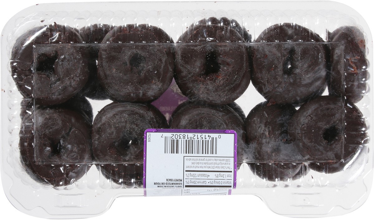 slide 5 of 12, First Street Mini Chocolate Frosted Cake Donuts, 15 oz
