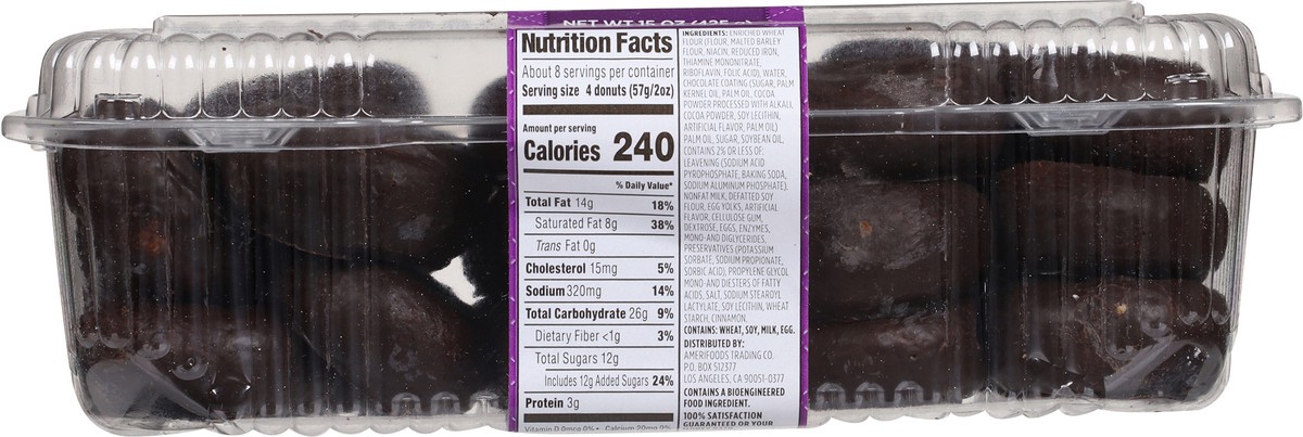 slide 2 of 12, First Street Mini Chocolate Frosted Cake Donuts, 15 oz