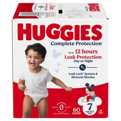 Huggies Complete Protection Baby Diapers, Size 7, 60 ct