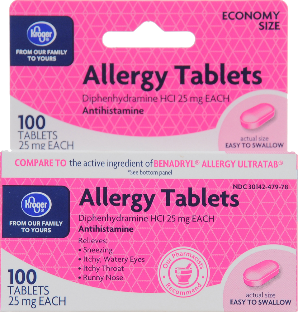 slide 1 of 1, Kroger Diphedryl Allergy Symptom Relief Tablets, 100 ct