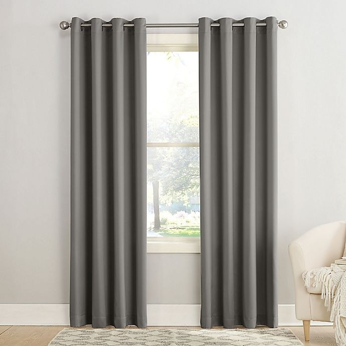 slide 1 of 4, Sun Zero Bella Grommet Window Curtain Panel - Steel, 95 in