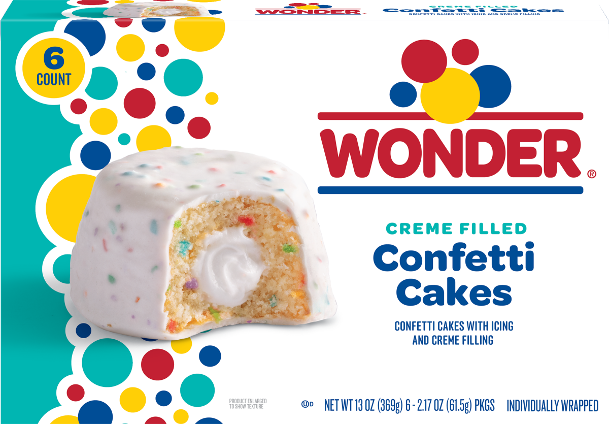 slide 1 of 1, Wonder Crème Filled Confetti Cakes, Birthday Cake Inspired Snack Cakes, 10.5 oz, 6 Count, 6 ct