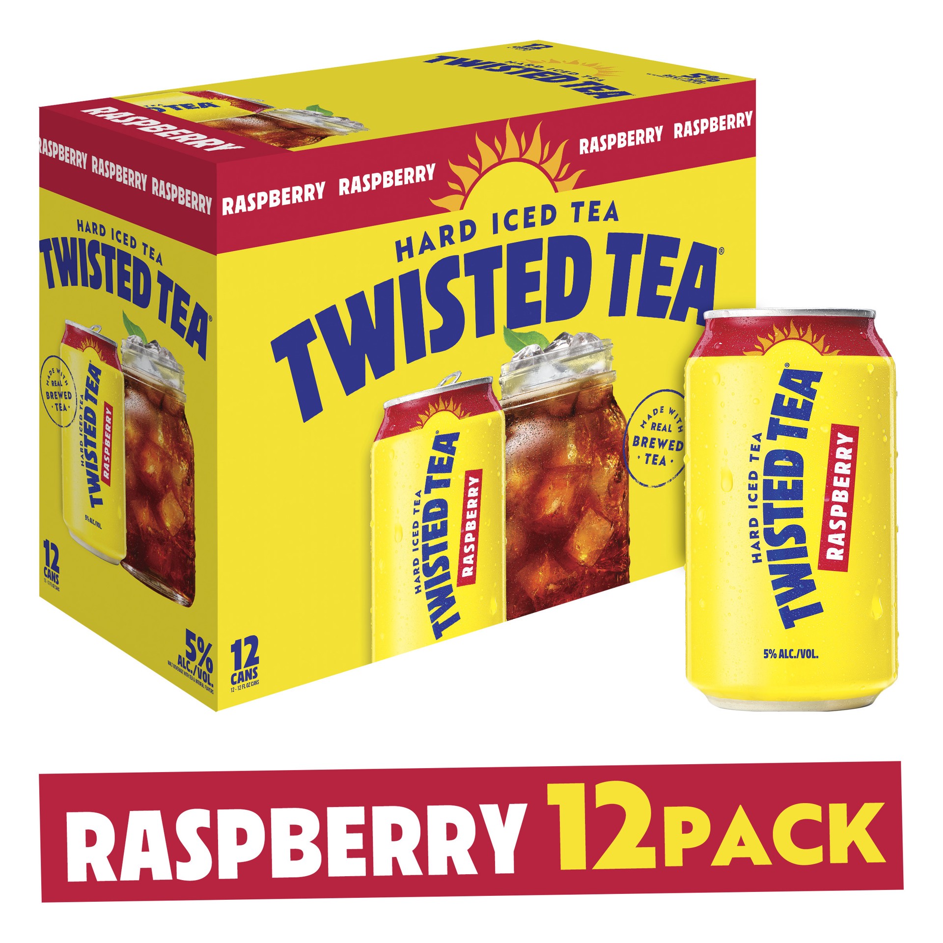 slide 1 of 8, Twisted Tea Raspberry, Hard Iced Tea (12 fl. oz. Can, 12pk.), 12 ct; 12 oz