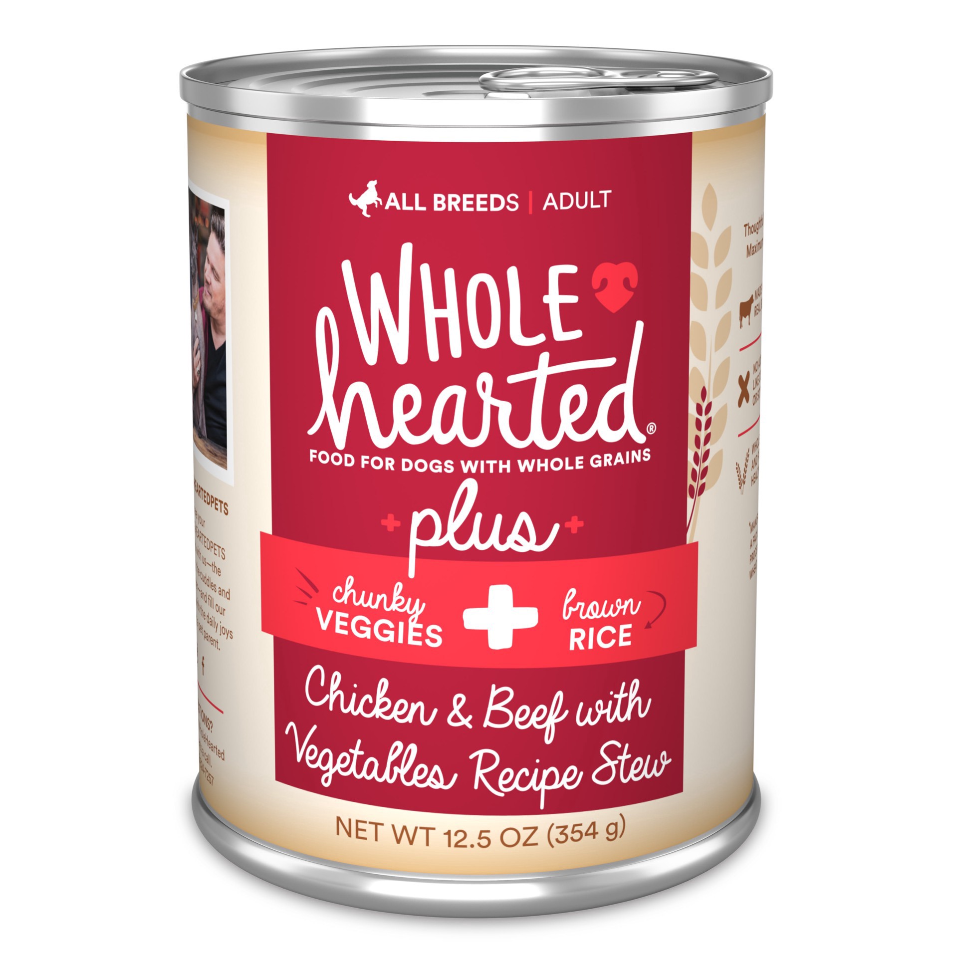 slide 1 of 1, WholeHearted Plus Chicken & Beef, Vegetables & Brown Rice Recipe Stew with Whole Grains Wet Dog Food, 12.5 oz., 12.5 oz