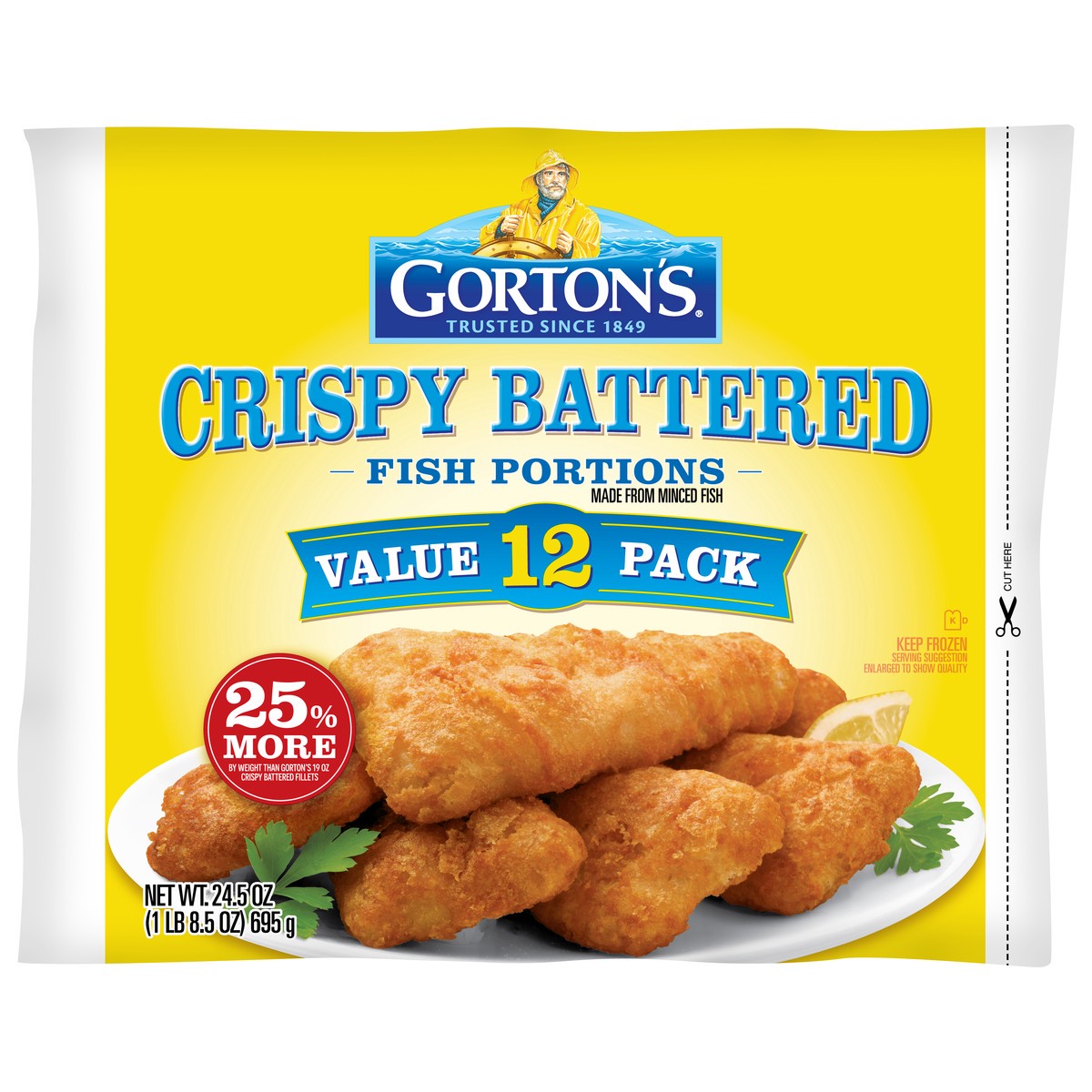 slide 1 of 34, Gorton's Value Pack Crispy Battered Fish Portions 12 ct Bag, 24.5 oz