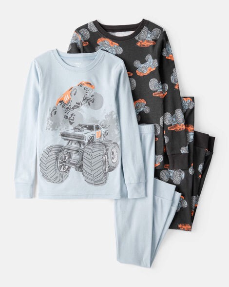 slide 1 of 3, Carter's Boys Monster Truck Print 100% Cotton Long-Sleeve 4-Piece Pajamas - Blue Blue/Black 4, 4 pc