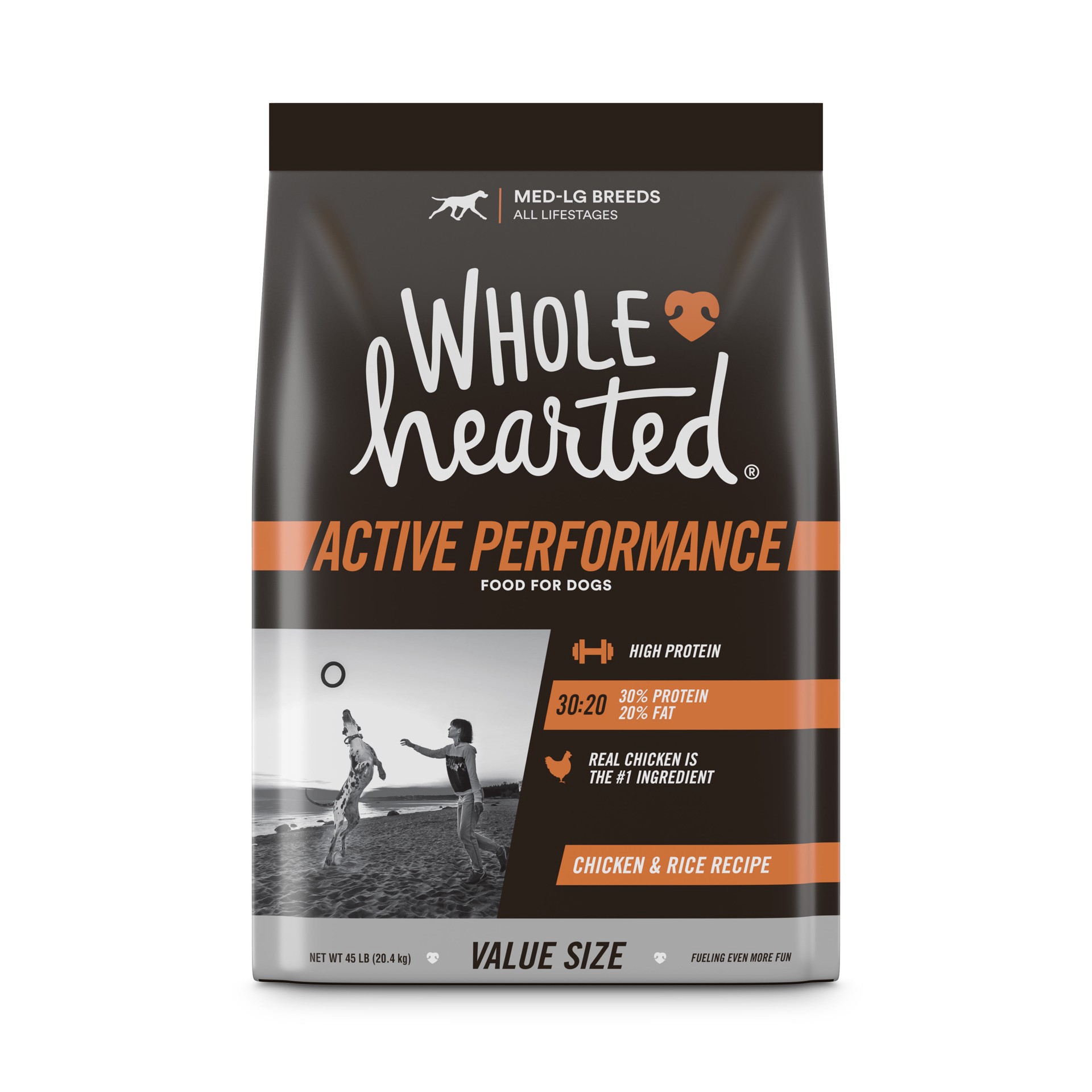 slide 1 of 1, WholeHearted Active Performance High-Protein Chicken & Rice Recipe Dry Dog Food, 45 lbs., 1 ct