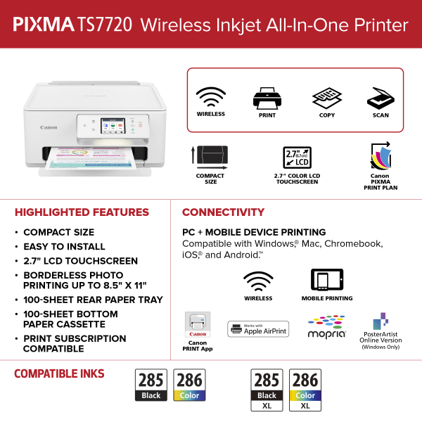 slide 3 of 10, Canon Pixma Ts7720 Wireless Home All-In-One Inkjet Color Printer, 1 ct