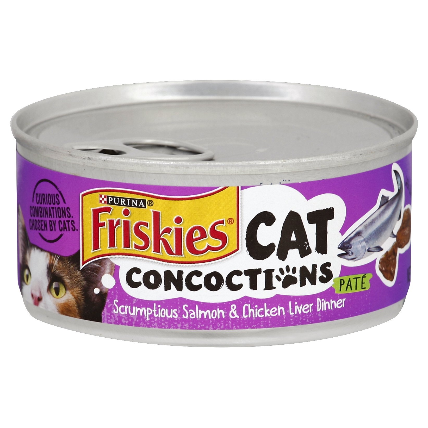 slide 1 of 1, Purina Friskies Cat Concoctions Pate Scrumptious Salmon & Chicken Liver Dinner Cat Food, 5 oz