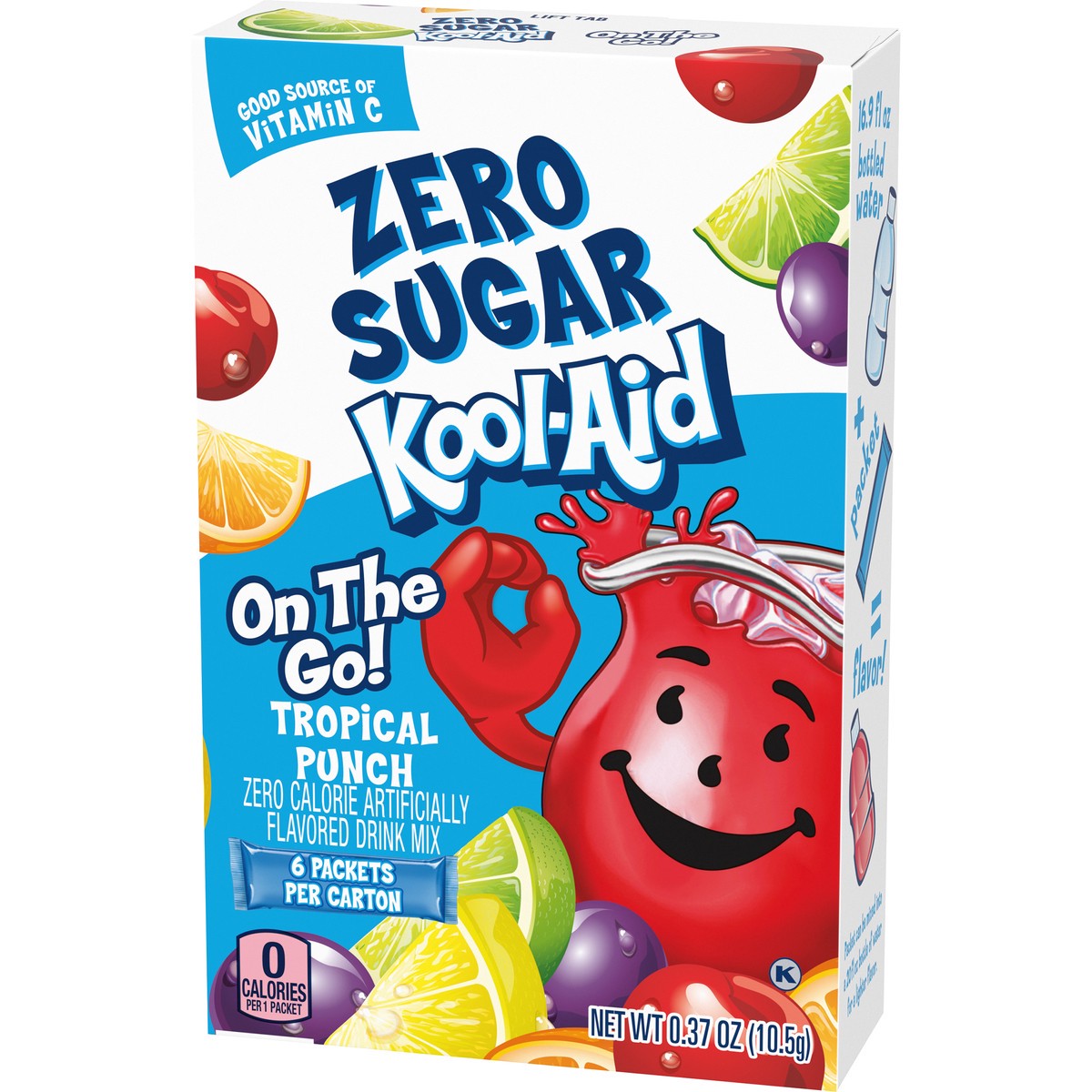 slide 5 of 9, Kool-Aid Tropical Punch Zero Sugar Artificially Flavored Powdered Soft Drink Mix, 6 ct On-the-Go-Packets, 6 ct