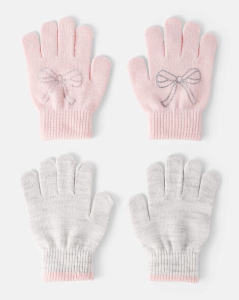 slide 1 of 1, Carter's Girls 2-Pack Bow Winter Gloves - Grey/Pink Grey/Pink 8-14, 1 ct