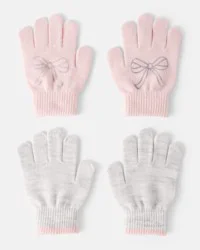 Carter's Girls 2-Pack Bow Winter Gloves - Grey/Pink Grey/Pink 8-14