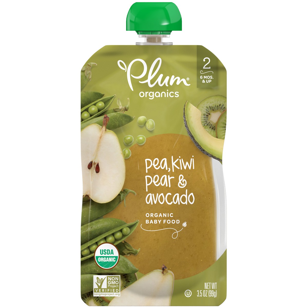 slide 1 of 12, Plum Organics Stage 2 Organic Pea, Kiwi, Pear & Avocado 3.5oz Pouch, 3.5 oz