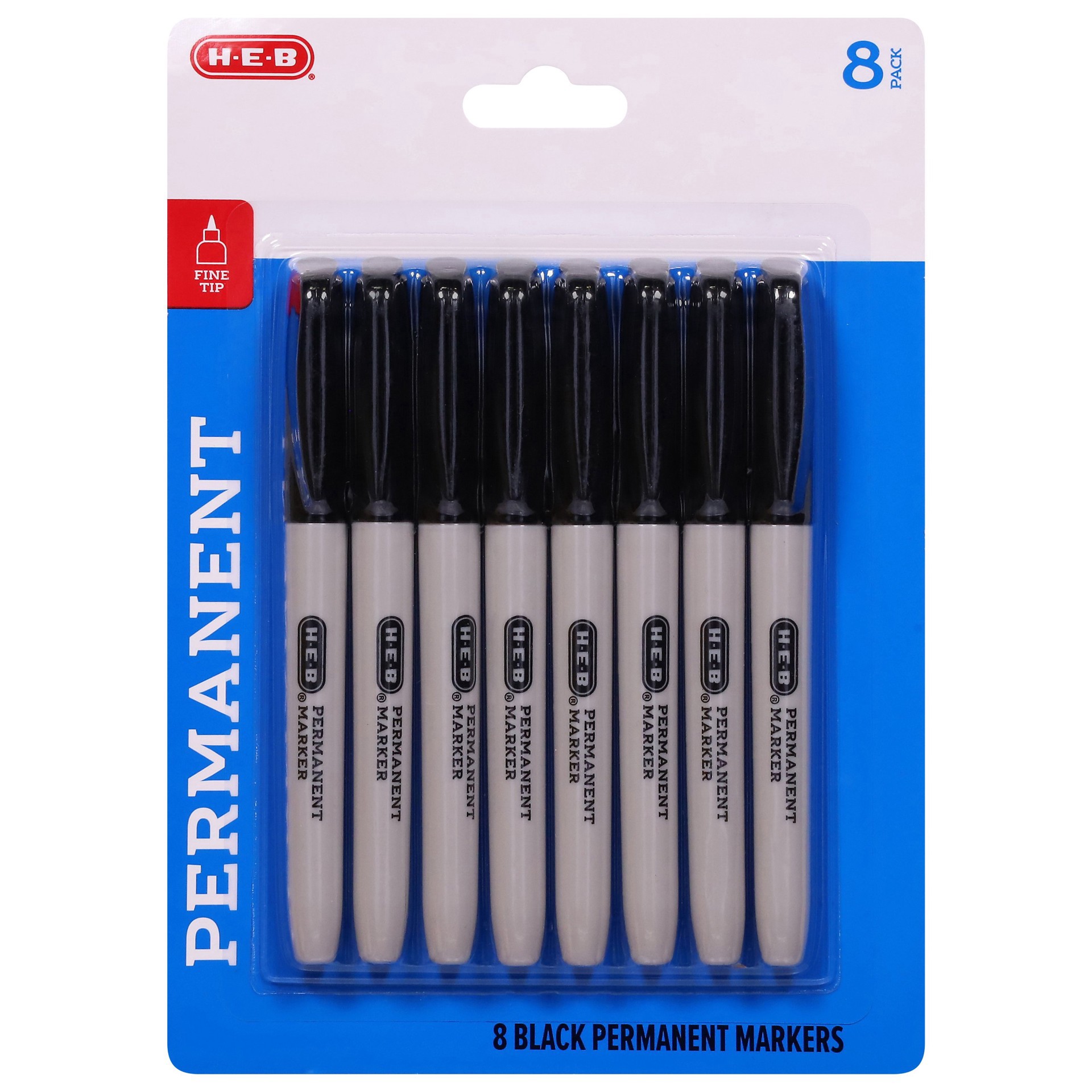 slide 1 of 1, H-E-B Black Fine Point Permanent Markers, 8 ct